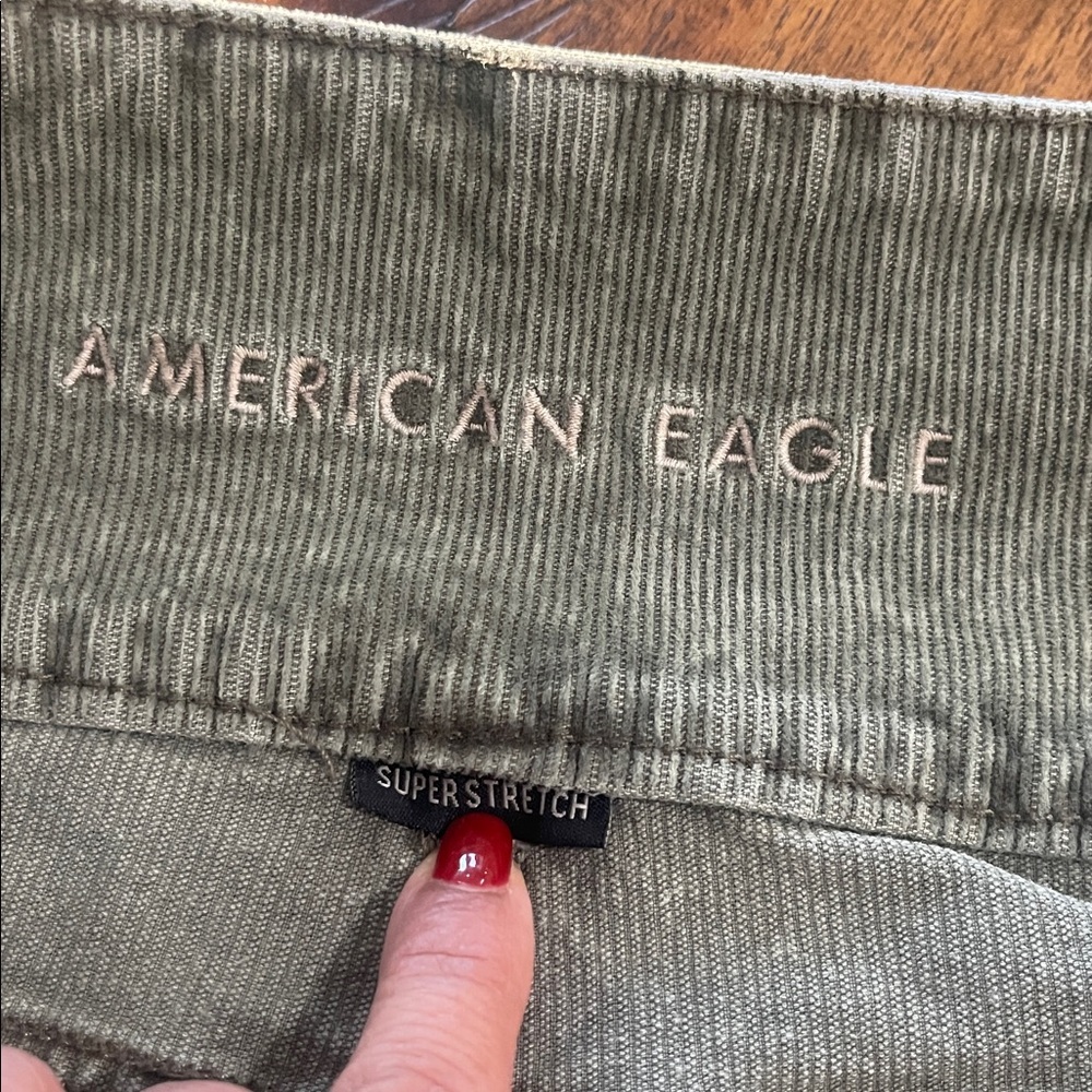 American Eagle Corduroy pants Super Stretch high waisted wide leg olive green 8 - Picture 5 of 16